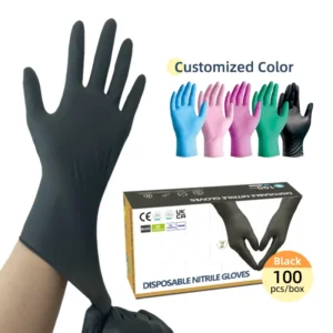 Custom Private Label Black Nitrile Gloves Box of 100 Business Disposable Safety Nitrile Gloves Powder Free