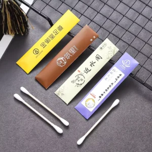 Custom logo Cleaning Cotton Swab Individually Wrapped Degreasing Cotton Swabs 2 Pack Disposable Hotel Wooden Cotton Buds Swabs