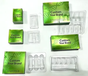 Custom logo Waterproof Medicine Packaging 2ml 3ml 10ml Label and Peptide Box 1pack 2Vials Plastic Tray Holographic Box