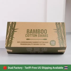Customer customized Packaging Eco Friendly Cotton Bud Bamboo Stick Cotton Swab with White Paper Box for Ear Cleaning Makeup