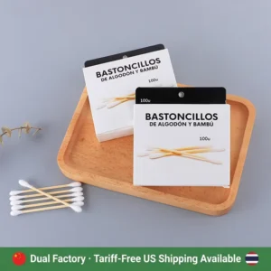 Customer customized Packaging Qtips Double Head Bamboo Cotton Buds Stick 100pcs bag Makeup Tools Ear Remover Cotton Swab