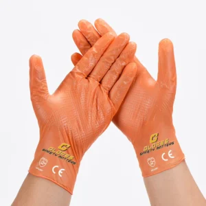 Customizable Orange Disposable Nitrile Safety Gloves Thick PVC Tattoo and Nail Latex Free for Barber Shops