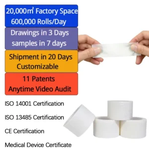 Customizable Waterproof Catheter and Gauze Fixation Warp Breathable Latex Free Surgical Medical Nonwoven Tape for First Aid