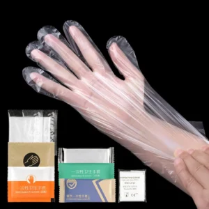 Customize Package Disposable PE Gloves Individually Packed Polyethylene Food Grade Transparent Hair Color Gloves