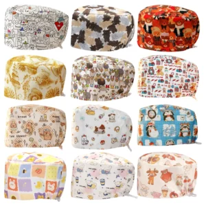 Customize Pattern Medical Nursing Cap Unisex Nurses Scrub Hats Thick Cotton Adjustable Breathable Tooth Hospital Surgery Hat