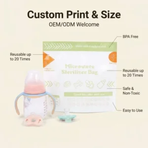 Customize Portable Baby Bottle Sterilization Bags Microwave Steam Sterilizer Bags for Nipples Pacifiers & Feeding Accessories