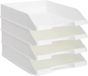 Customized Clear White Stackable Plastic A4 Paper Tray Desk Drawer Organizer