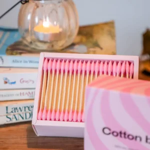 Customized Eco friendly 100% Biodegradable Double Tip Bamboo Stick Pink Cotton Swabs ISO9001 Certified 200pcs/Box Multi Purpose