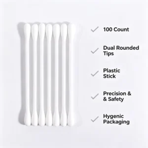 Customized Eco friendly 100pcs Double Round Head Cotton Swabs PP Stick Cotton Buds with Round Box