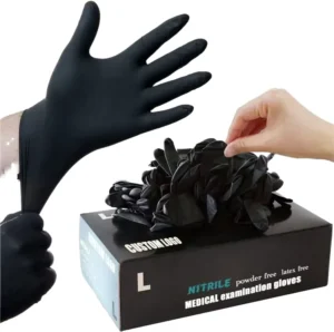 Customized Logo Printed Powder Free Nitrile Gloves Safety Disposable Nitrile Gloves