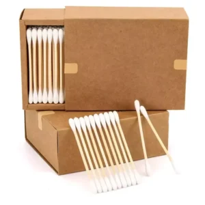 Customized Logo Wooden Ear Sticks Natural Cotton Buds 200pcs Ear Swabs Bamboo Cotton Buds With Kraft Paper Box