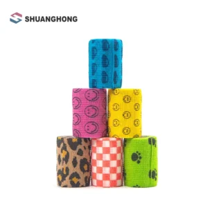 Customized Printed Non Woven Veterinary Cohesive Bandages Latex Free Self Adherent Flexible Wrap