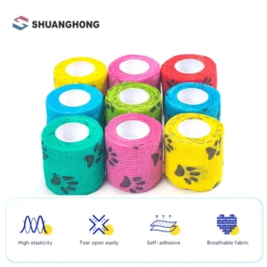 Customized Printed Non woven Vet Wrap Assorted Colors Pet Wrap Cohesive Elastic Bandages