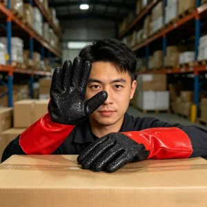 Customized Private Logo 35cm Red Black Granulated PVC Safety Gloves with Premium Quality for Professional PPE Brands
