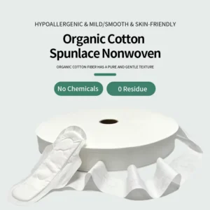 Customized Width 30-40gsm Hypoallergenic Antibacterial Organic Cotton Spunlace Nonwoven for Tampon Wrap & Sanitary Pad Top Sheet