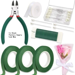 DIY Craft Floral Tape Arrangement Kit with Green Florist Tape Floral Wire Boutonniere Flower Pin for Wreath Making Supplies