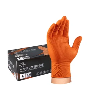 DS2649 8 Mil Chemical Thick Industrial Orange Gloves Resistant Medical Exam Gloves Latex Free Diamond Texture Disposable Gloves