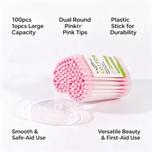 Daily Disposable for Convenient Use Pink Round Head Cotton Bud 100pcs pp Stick Cotton Swabs With Love Box