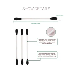 Daily Use Disposable Pure Cotton Ear Cleaning 200 Pcs Cotton Bud Double Round Black Paper Stick Cotton Swabs with Circular Box