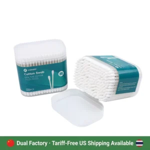Daily Use Ear Cleaning Pointed Round Tip Cotton Bud 200pcs Paper Stick Cotton Swab with Square Box