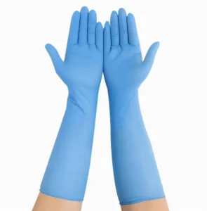 Daimei Powder Free Blue Nitrile Gloves 16inch with Extended Cuffs Disposable Textured Used for Medical and Cleaning Purposes