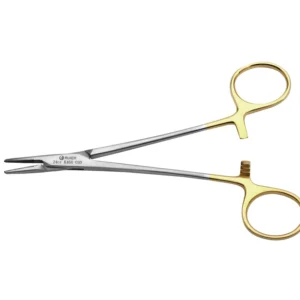 Dental TC Needle Holder with Tungsten Carbide Jaws Orthodontic Surgical Suturing Instrument Gold Handle