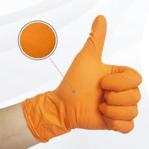 Diamond Grip Safety Pure Nitrile Gloves for Automotive Work Food Service Cleaning Orange Heavy Duty Nitrile Gloves