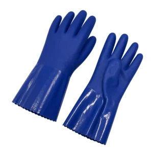 Direct Factory 27cm Blue Micro sandy PVC Gloves Custom Cotton Flocked Reusable Safety Gloves for Cleaning Brand