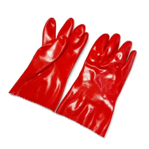 Direct Factory 27cm Red Smooth PVC Gloves Bulk Custom Polyester Liner Waterproof Safety Work Gloves Manufacturer