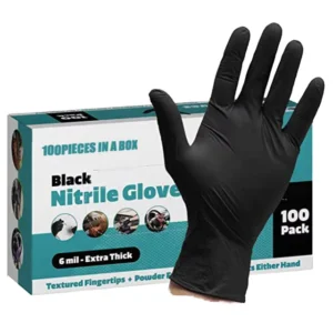 Disposable 100% Nitrile Anti Static Safety Gloves 9 Inches Black Barber Tattoo Shop Customizable Nail Latex Free Textured 3 Mil