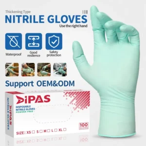 Disposable 9 Inch Aqua Green Nitrile Gloves Latex Free Silicone Free Powder Free Grain Texture on Fingers