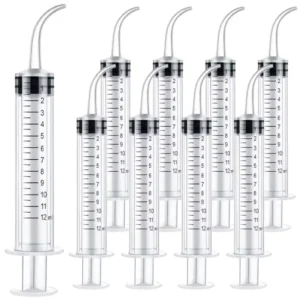 Disposable Dental Irrigation Syringe With Curved Tip Clear 12 ml Injector Teeth Whitening Hygiene for Teeth Multipurpose