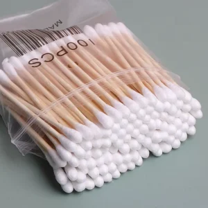 Disposable Ear Makeup Remover Beauty Cleaning Wooden Stick Double Head Cotton Swab 100pcs/bag 7.3cm