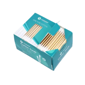 Disposable Eco Friendly Natural Cotton Swab 300pcs Bamboo Stick Cotton Bud with Side opening Paper Box