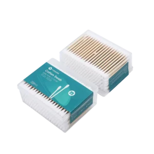 Disposable Eco Friendly Natural Double Round Tip Cotton Bud 200pcs Bamboo Stick Cotton Swab with Square Box