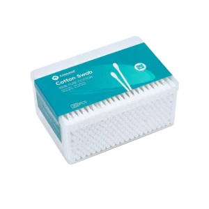Disposable Eco Friendly Natural Double Round Tip Cotton Bud 300pcs PP Stick Cotton Swab with Square Box