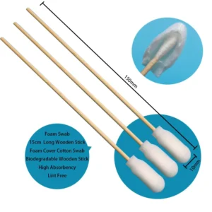 Disposable Foam Cover Cotton Swab Applicator Cleanroom Sponge Foam Swab with Wooden Stick