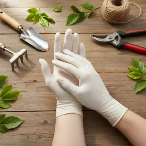 Disposable Food Safety Gloves Anti Slip & Waterproof Latex Gloves with Safety Cuff and 24CM Length for Commercial Kitchens
