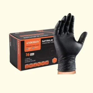 Disposable Heavy Duty 8Mil Black Nitrile Gloves Waterproof Oil Resistant Anti Slip Powder Free Latex Free for Automotive