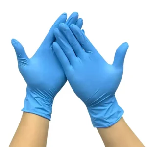 Disposable JMJ AB Model XL Ice Blue Nitrile Gloves 4mil Beaded Cuff Waterproof Anti Slip Breathable 9 Inch Beauty Nail Safety
