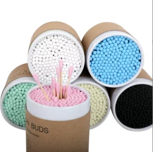 Disposable Natural Cotton Swabs with 7.8×7.8x9cm Paper Bottle Packaging 200pcs Box Premium Cotton Buds
