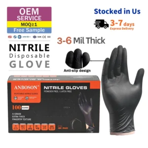 Disposable Nitrile Gloves Black Heat Resistant CE Certified Powder Latex Free 4 8mil for BBQ Construction Medical Use