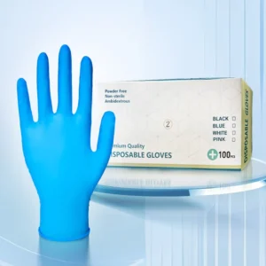 Disposable Nitrile Gloves Blue Color Finger Texture and Powder Free 100pcs of Box