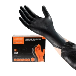 Disposable Nitrile Gloves Powder Free Black Check Work L Touch Screen EN ISO 374 Type B Latex free Textured Fingertips