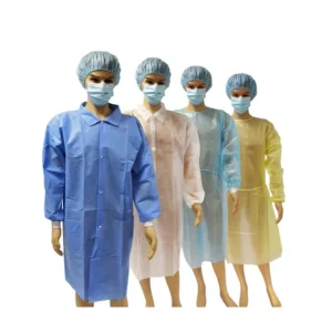 Disposable Non woven PP Doctor Lab Coat Dustproof and Breathable Long Sleeve Protective Jacket for Hospital Industrial Use