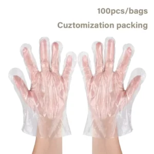 Disposable PE Transparent Plastic Waterproof Dustproof Gloves for Fast Food Use 100pcs Bag