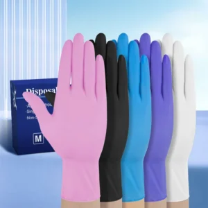 Disposable Powder Free Nitrile Gloves Blue Black White Purple Waterproof Safety Working Gloves for Industrial Food 100 Pcs Box