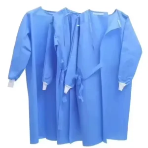 Disposable Surgeon Gown 45 Gsm Protective Clothes SMS White Blue Patient Gown