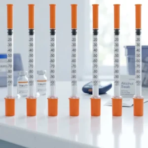Disposable Syringe with Fixed Needle 0.3ml 0.5ml 1ml Sterile Orange Cap Syringe for Laboratory Clinic Supply OEM