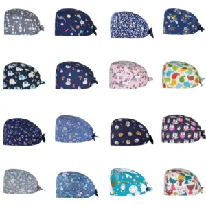 Doctor Nurse Surgical Cap Adjustable Silk Screen Printed Polyester Cotton Oral Dental Work Cap for Hospital Use Four Seasons